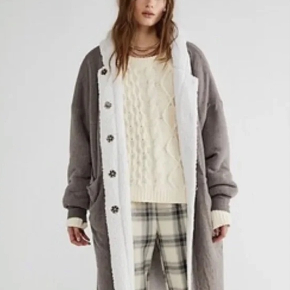 NWOT Free People North Pole Cardi Faux Shearling Lined Comfy Longline Coat Z448 - Picture 4 of 5